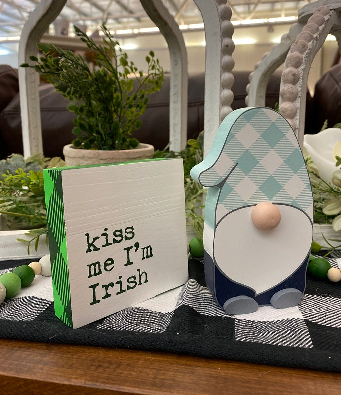 Kiss Me I'm Irish block sign available at quilted cabin home decor.