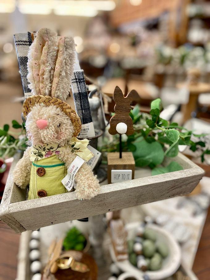 The Hop to it bunny sign available quilted cabin home decor.