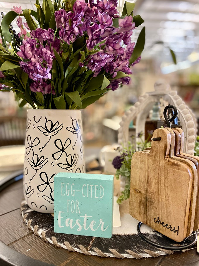 Egg-Cited for Easter Block Sign available at Quilted Cabin Home Decor.