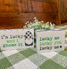 Lucky Gnome Block Sign available at Quilted Cabin Home Decor. 