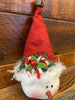 This little plush snowman has a tall red toque with a tiny jingle bell at the top. He has a round face, tiny carrot nose and painted face. 