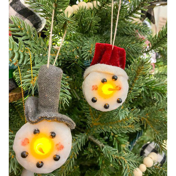 Snowman Tealight Ornaments- Set of Two available at Quilted Cabin Home Decor.