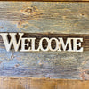 Welcome Word Cutout Sign available at quilted cabin home decor.