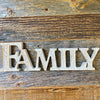 Family Word Cutout Sign available at quilted cabin home decor.