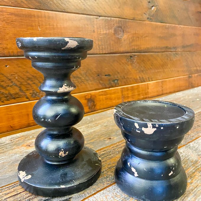 Wood Pillar Candle Holders - White, Black and Natural available at Quilted Cabin Home Decor.