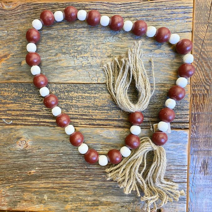 Red and White Beaded Garland available at Quilted Cabin Home Decor.