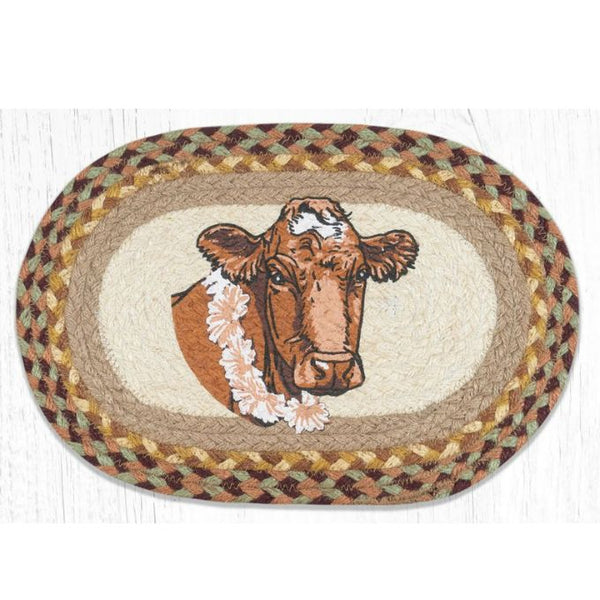 Cow Flower Oval Braided Mat available at Quilted Cabin Home Decor