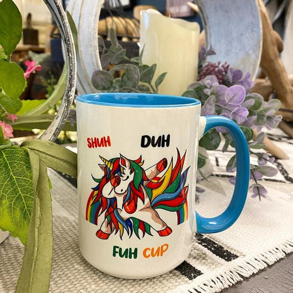 Shuh Duh Fuh Cup Mug available at Quilted Cabin Home Decor.