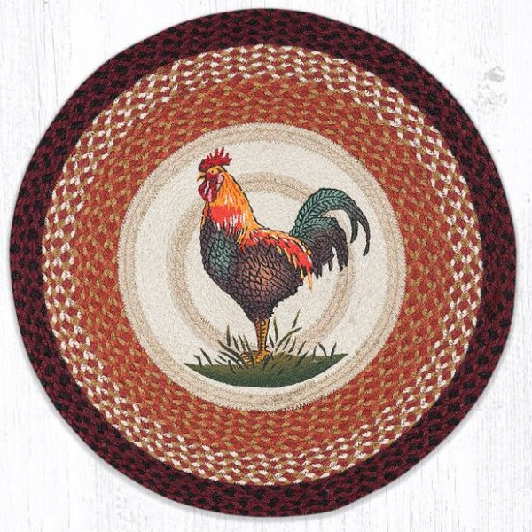 Rustic Rooster Round Braided Mat available at Quilted Cabin Home Decor.