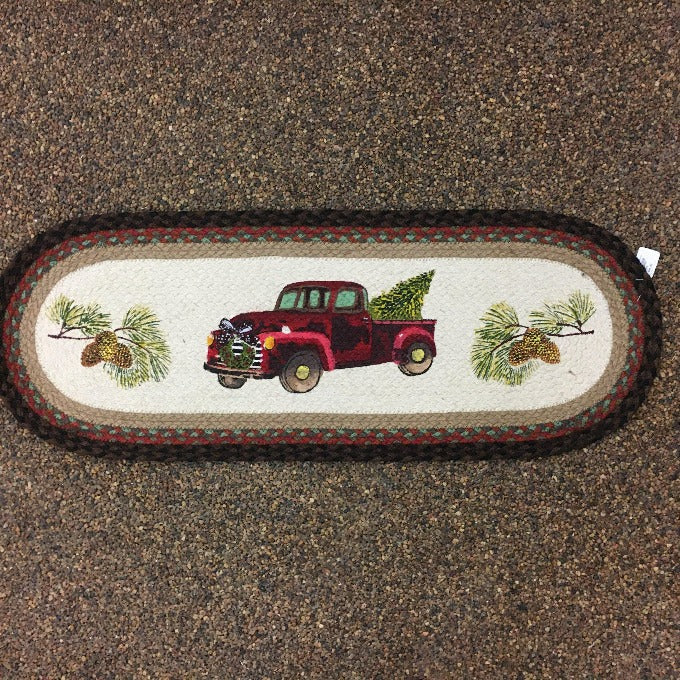 Braided Christmas Red Truck Trivets, Placemats & Runners available at Quilted Cabin Home Decor