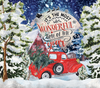 The complete image for the Most Wonderful Time Hot/Cold Tumbler. A red truck is the center of a snowy winter scene.
